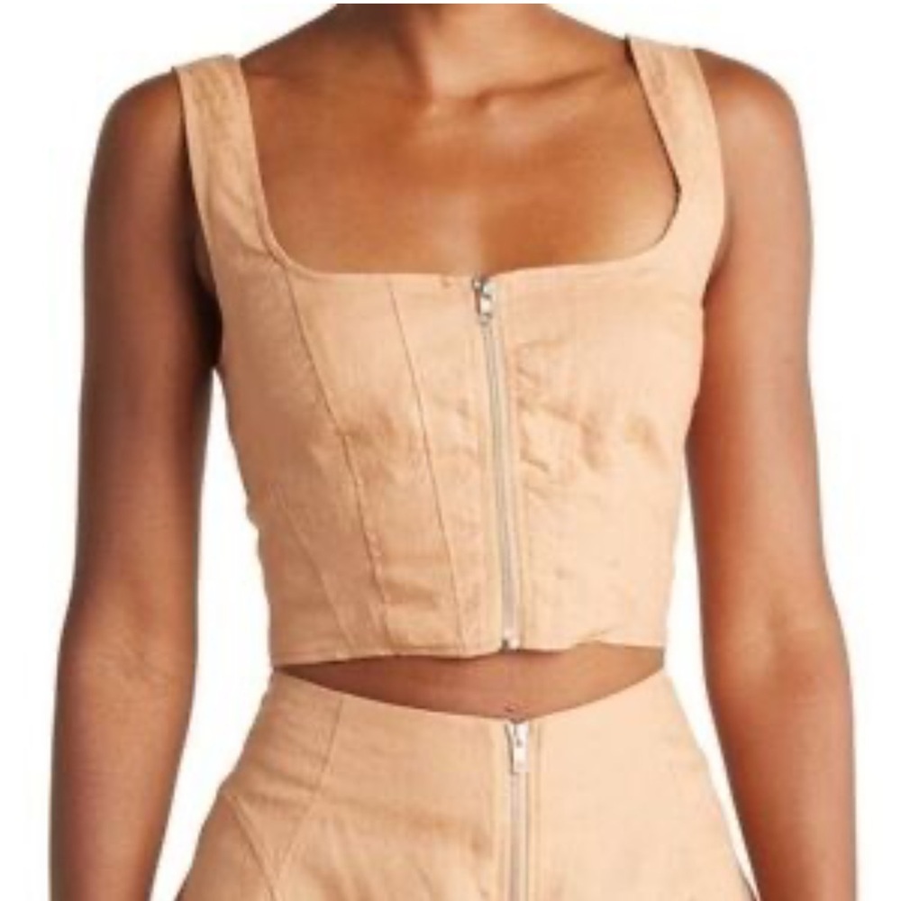 NICHOLAS Darby Linen Corset Crop Top – Twig Tan, Size 4 NWT Exposed Zip